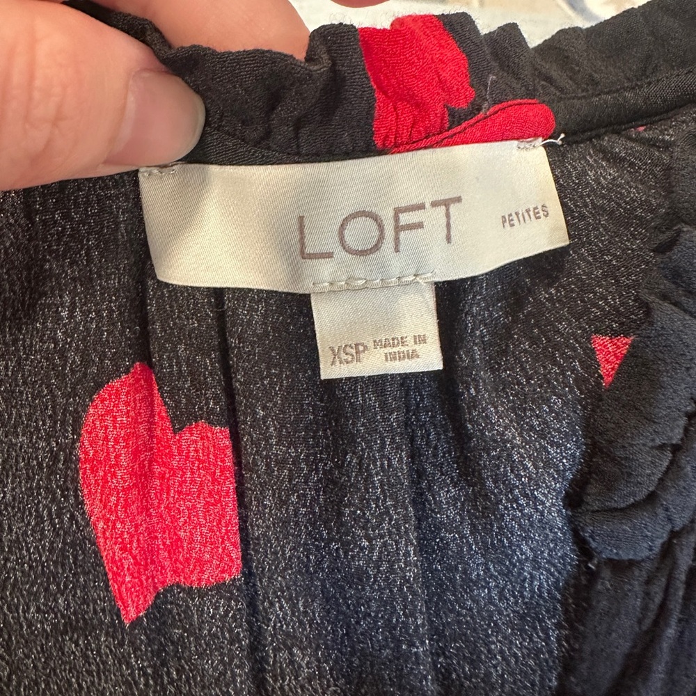 LOFT Black Long Sleeve Tiered Dress with Red Heart Print - Picture 5 of 5